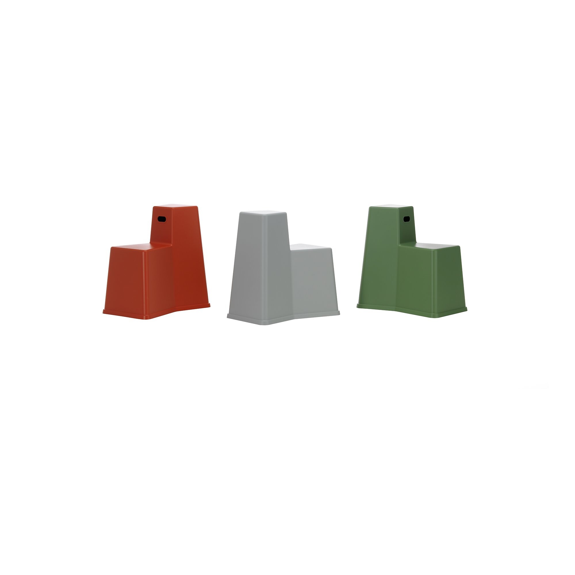 poppy red, light grey, industrial green